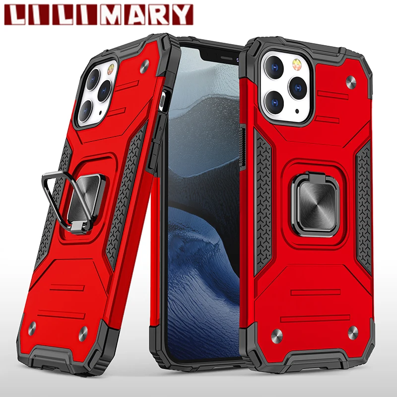 

Shockproof Armor Phone Case For iPhone 13 12 11 Pro Max XS Max XR X Car Holder with Ring Protection Cover For iPhone 8 7 6 Plus