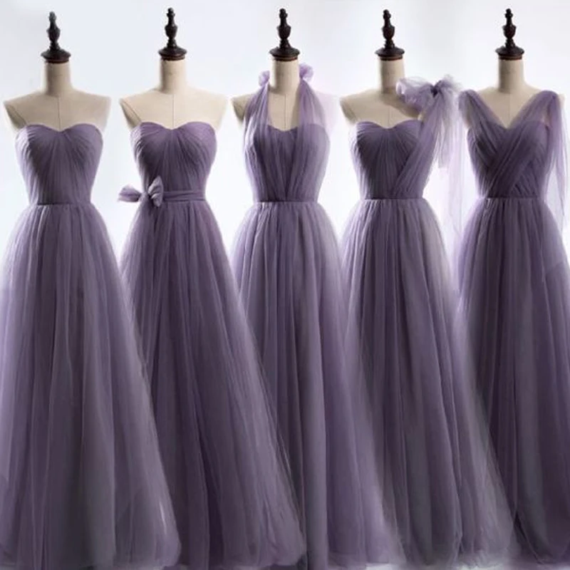 

Purple Wedding Party Dress Tulle Conversion Bridesmaid Dress Elegant Chic Boho Vestido De Fiesta De Boda Long Ballkleider Elbise