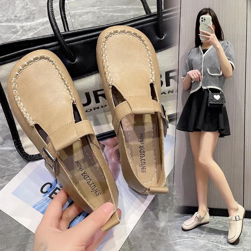 

Туфли женские на плоской резиновой подошве, базовая обувь из искусственной кожи, с закрытым носком