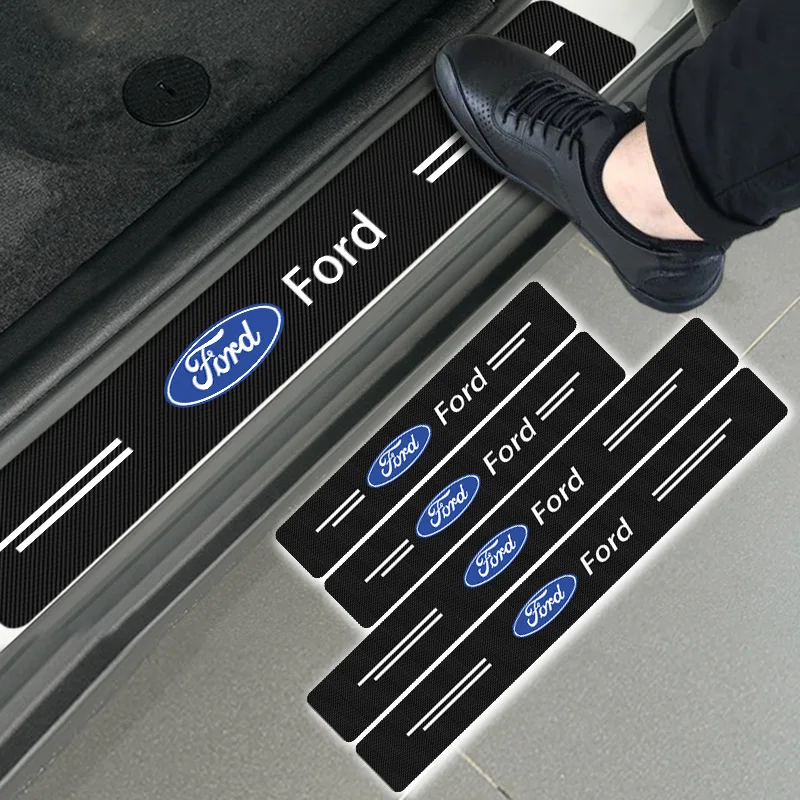 4pcs Car Logo Carbon Fiber Sticker Auto Door Sill Protector Decal for Fords Focus 2 3 Kuga 1 2 Fiesta Mondeo Fusion KA MK 4 5 6