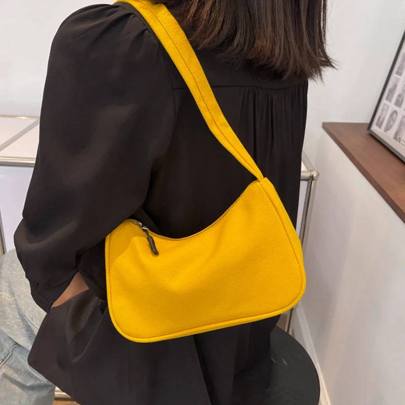 

Ladies New Solid Color Underarm Bag 2022 Fashion Classic Zipper Shoulder Shopping Canvas Handbags Women Casual Simple Handbag