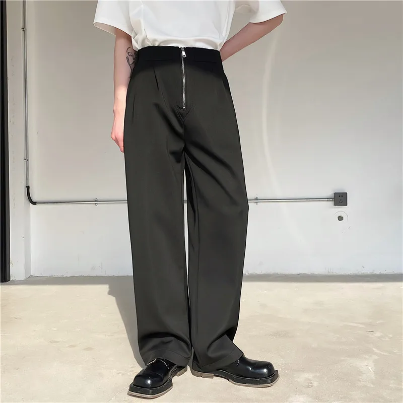 Men Pants Black Long Zipper Designer Trousers Vintage Straight Pants Korean Style Social Casual Bottoms Youth Man Hipiee Clothes