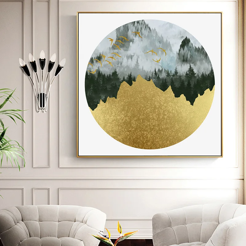 

New Chinese Style Mountain Round Poster Home Decoration Hotel Bedroom Wall Restaurant Sofa Study Printing Painting Core