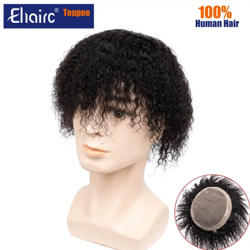 Deep Curly Toupee For Men Mono Curly Hair Male Hair Prosthesis 100% Human Hair  Men's Wig Durable Exhuast Systems Free Shipping