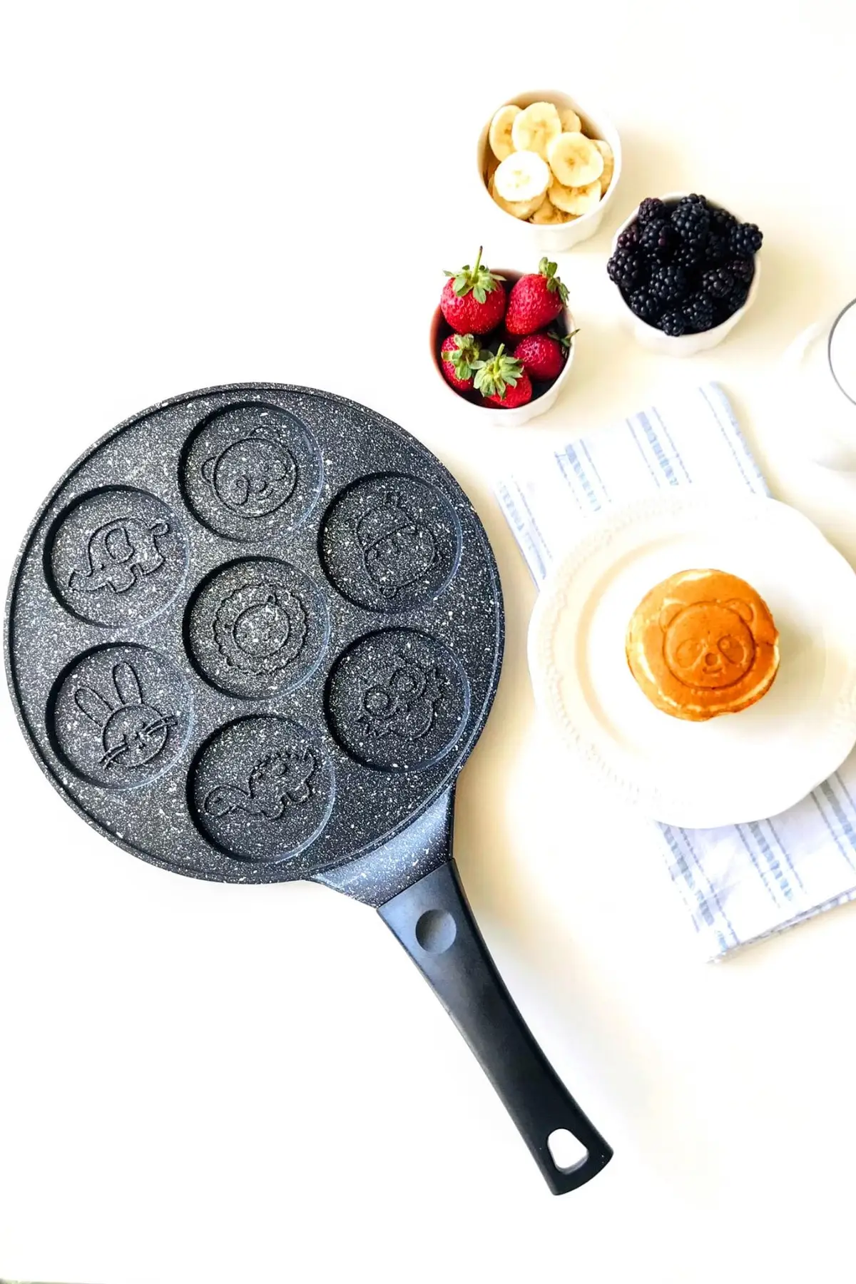 

Seven-hole Breakfast Pan Animal Figure Durable Non-stick Cast Granite Wheel Pancake Pan Small Frying Pan Egg Dumpling Cookware