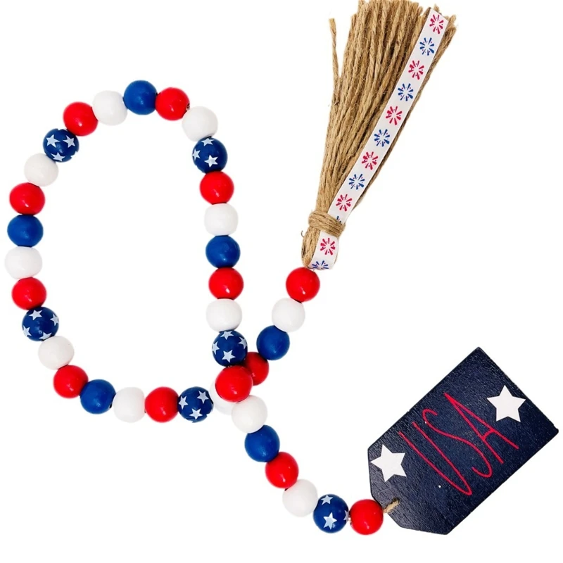 

2022 New American Independence Day Wooden Beads Tassel String with USA Tag