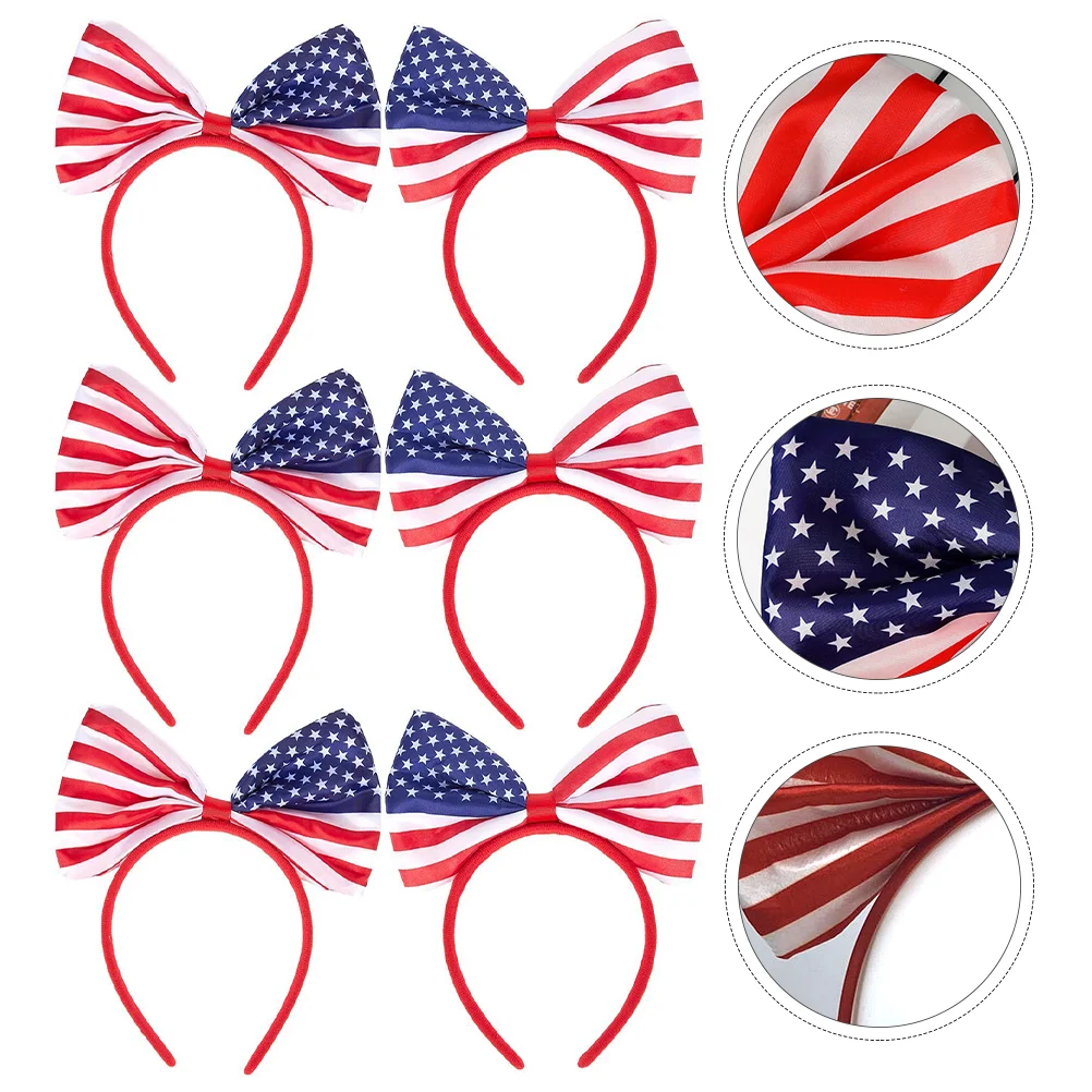 

6Pcs Bowknot Chic Hairband Satin Kids Hair for Independence Day Red Blue