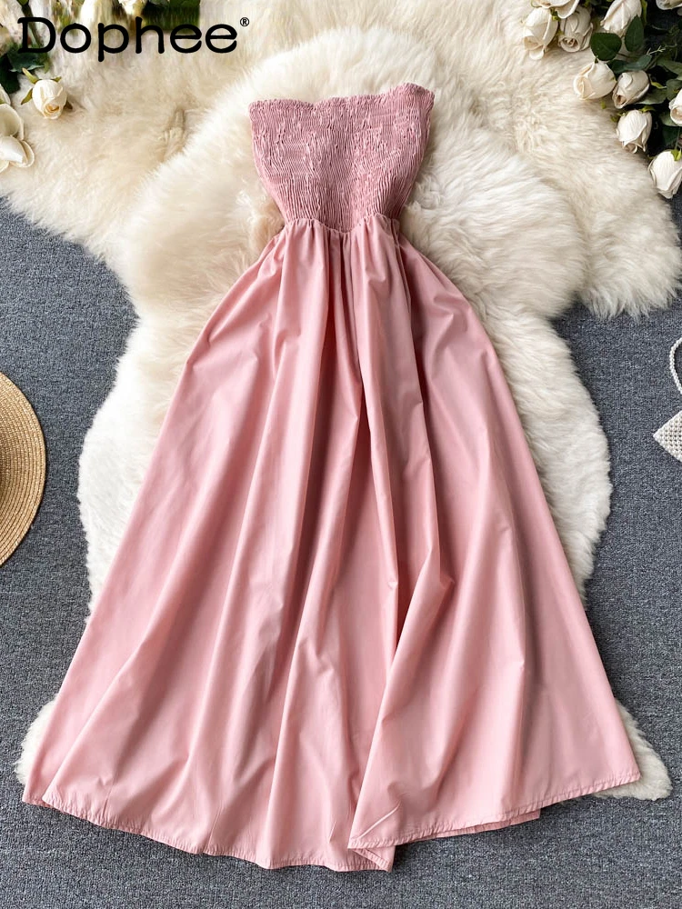 

Summer 2022 New Sexy Strapless Holiday Beach Style Women's Dress Elastic High Waist Temperament A-line Dresses Lady