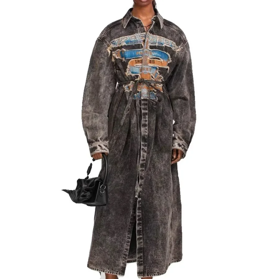 

Женское джинсовое пальто в стиле ретро, длинная Потертая джинсовая куртка в американском стиле, свободное платье-рубашка, кардиган, 1 шт., для зимы, 2023