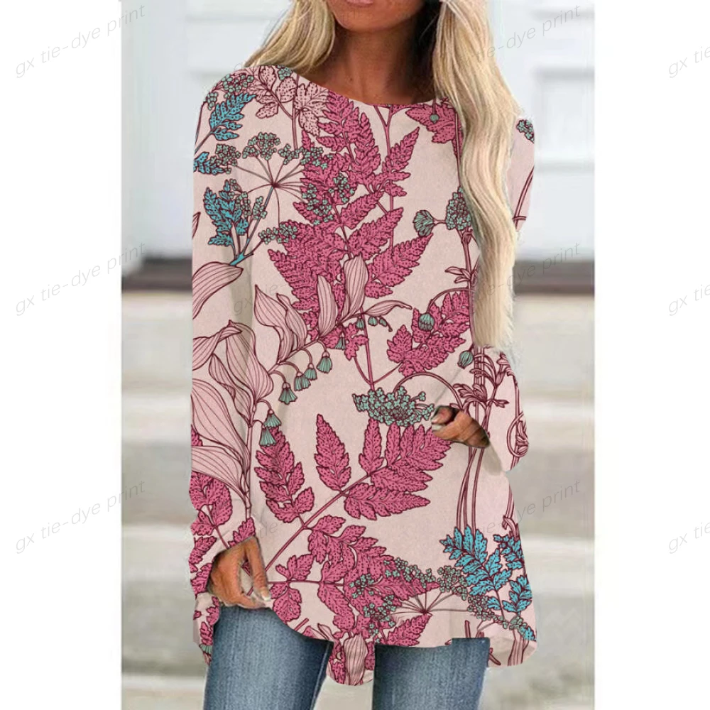 

Женские повседневные футболки, женская футболка с длинным рукавом, топ на весну и осень, свободные элегантные женские футболки с круглым вы...