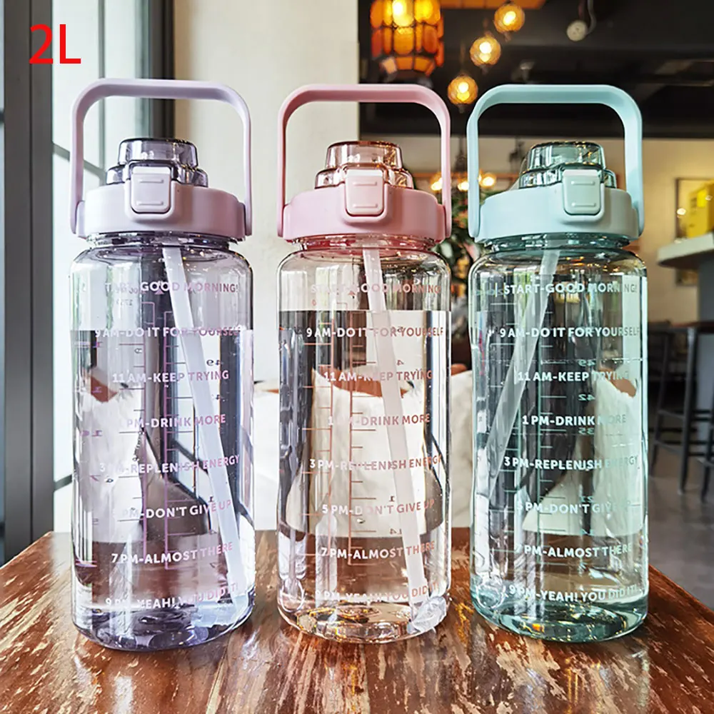 

Large Capacity Sports Water Bottles with Straw Portable 2L Water Bottles Fitness Bike Cup Summer Cold Water Jug with Time Marker