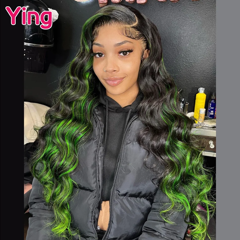 Ying Highlight Green Colored 13X4 Body Wave Human Hair Lace Frontal Wigs 180% Brazilian Remy 13x6 Transparent Lace Front Wigs