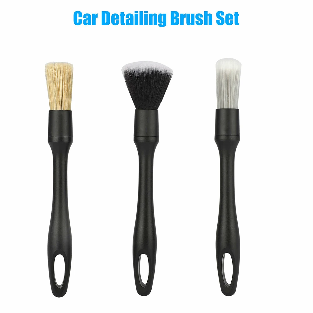 3pcs Car Detailing Brush Set Auto Wash Accessories For Tire Wheel Interior Air Conditioner Soft Bristle Hair Car Cleaning Tools