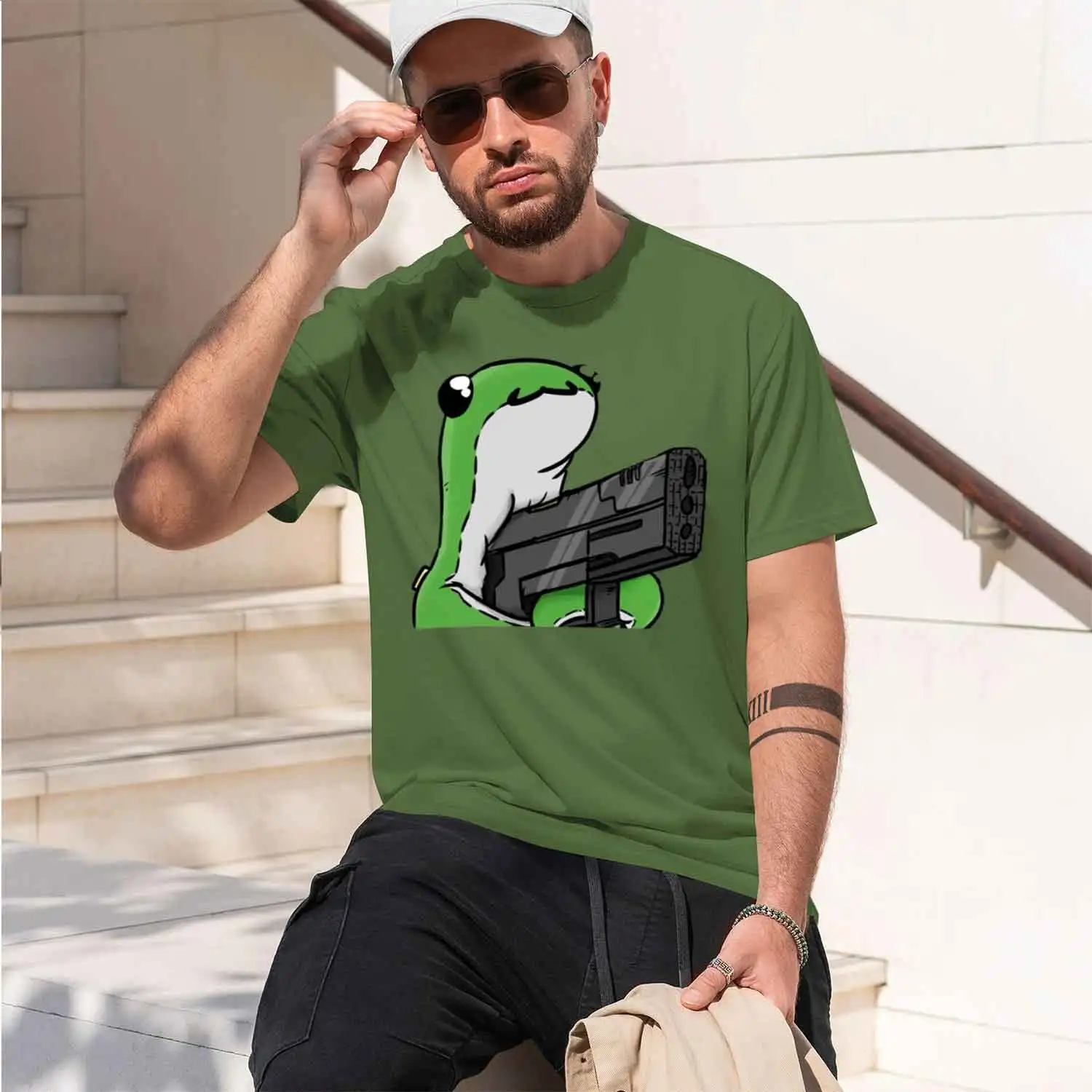 Фото Мужская футболка с коротким рукавом и круглым вырезом Ny Gun Sticker 2026 New Model, классическая повседневная модель, несколько цветов и размеров для повседневной носки. №5