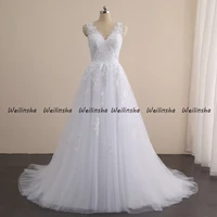 welinsha chapel train bridal gowns white real shot lace wedding dresses sleeveless cap sleeve tulle robe de mari%c3%a9e 2022 summer