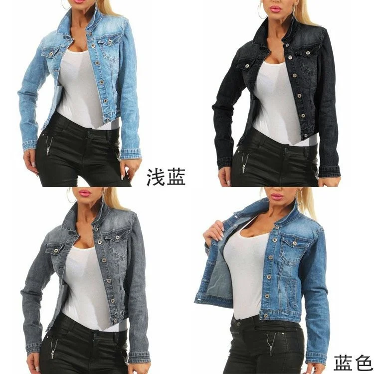 Womens Jackets Jeans Denim Coat Slim Elastic Jacket