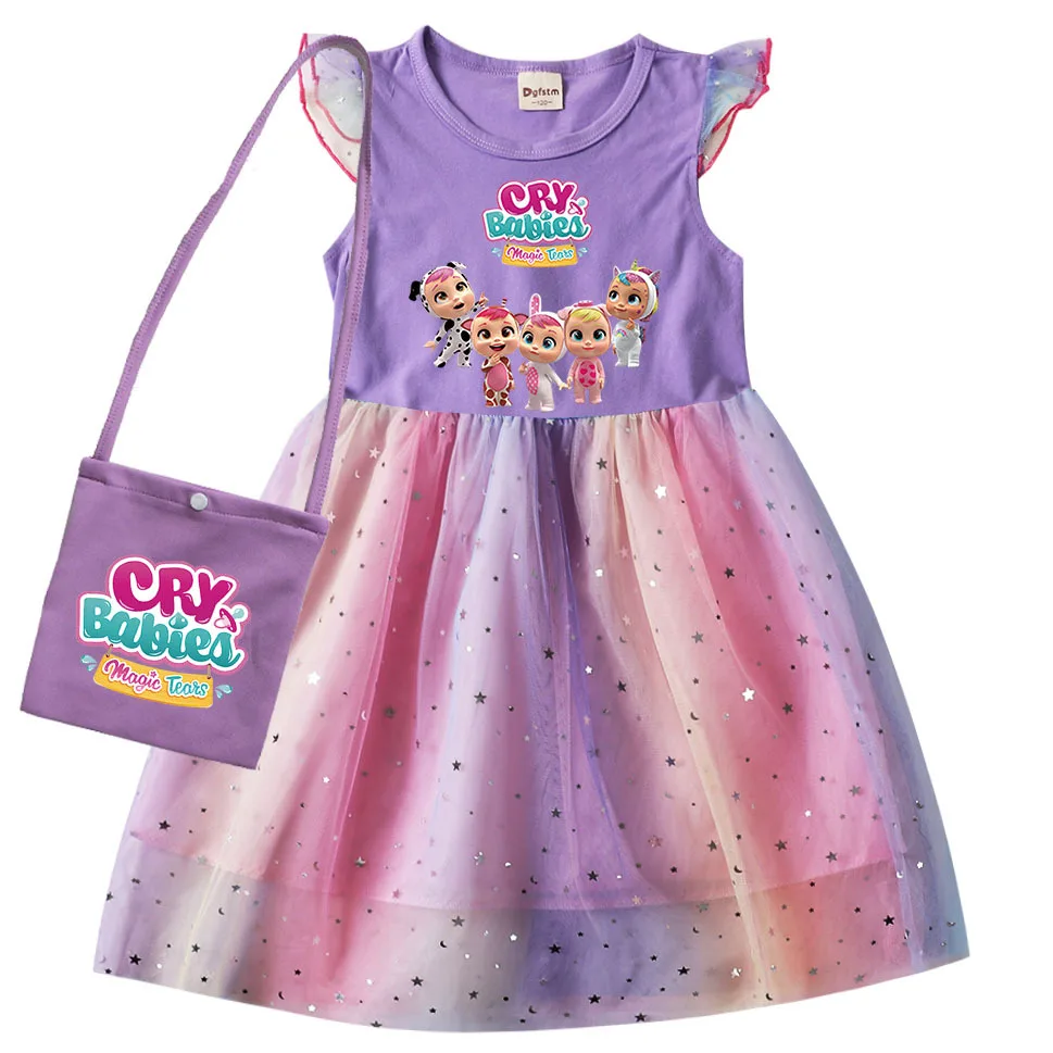 

Disney Kids Girls Clothing Cry Babies Summer Cartoon Kids Athleisure Dress + Bag 3-8 Years Old Clothes