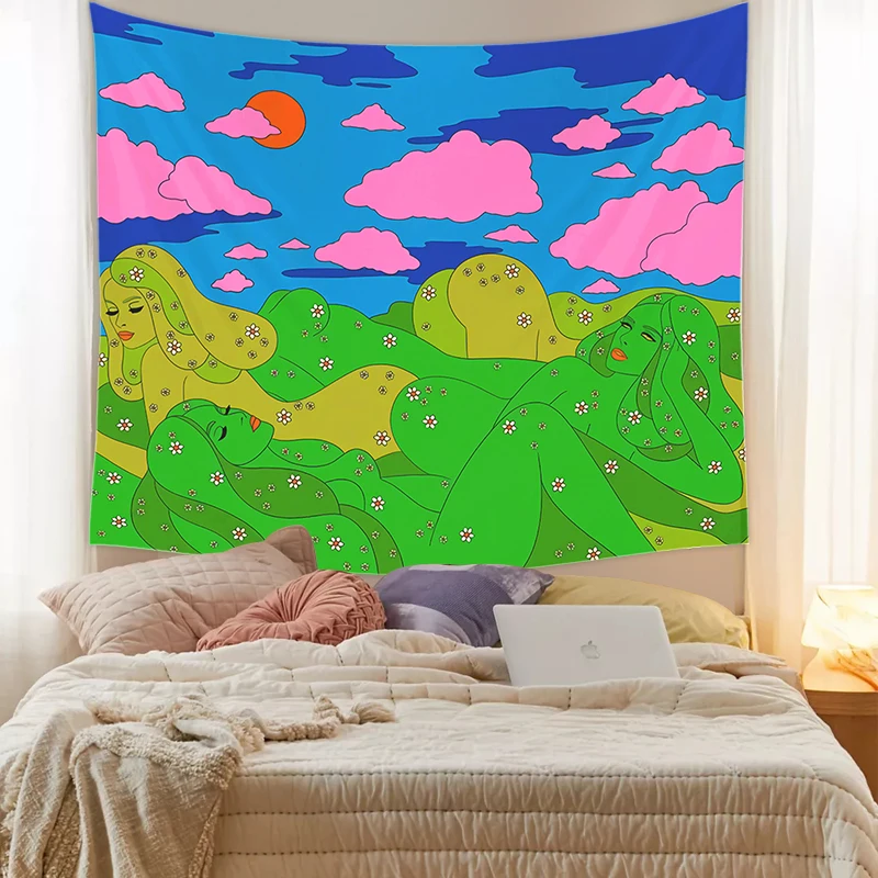 

80s Aesthetic Tapestry Wall Hanging 80s Vintage Boho Decoration Home Decor Magic Sun Tarot Tapestry Wall Decor Living Room Decor