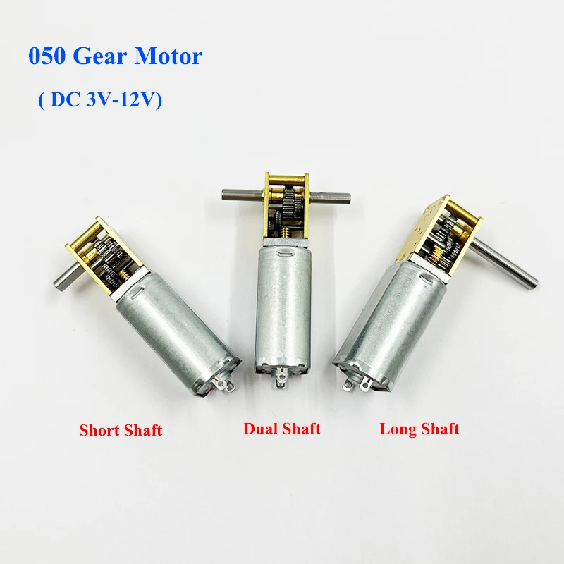 Червячный мотор-редуктор Micro 050, 1 шт., 3 В-12 В постоянного тока, 6 В, 9 В, медленная скорость, высокий крутящий момент, цельнометаллический двигатель-редуктор, прямоугольный, короткий/двойной/длинный вал