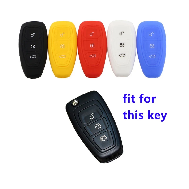 

Силиконовый чехол для автомобильного ключа с 3 кнопками и дистанционным управлением Чехол-держатель для Ford Mondeo Focus Fiesta Kuga C-Max S-Max MK3 защита дл...