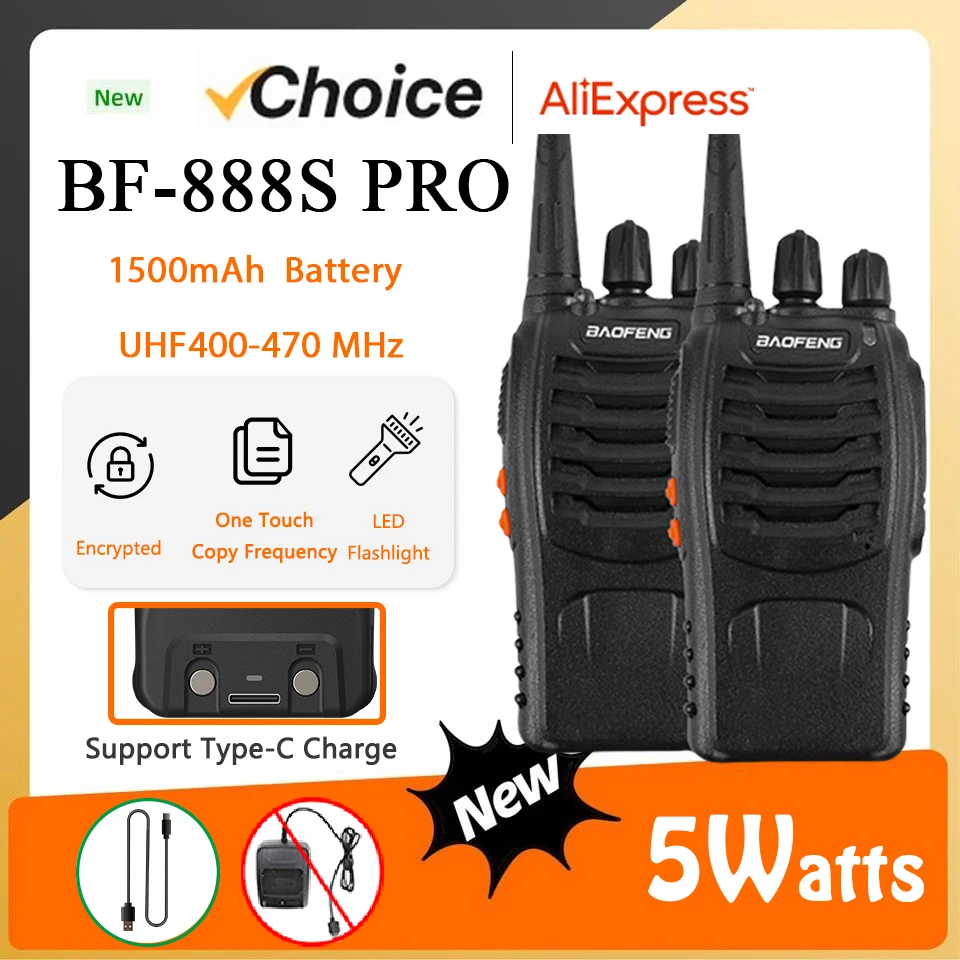 Портативное Радио Baofeng BF-888S Pro 2/4-упаковка Зарядка Типа C Беспроводная UHF 400-470 МГц
