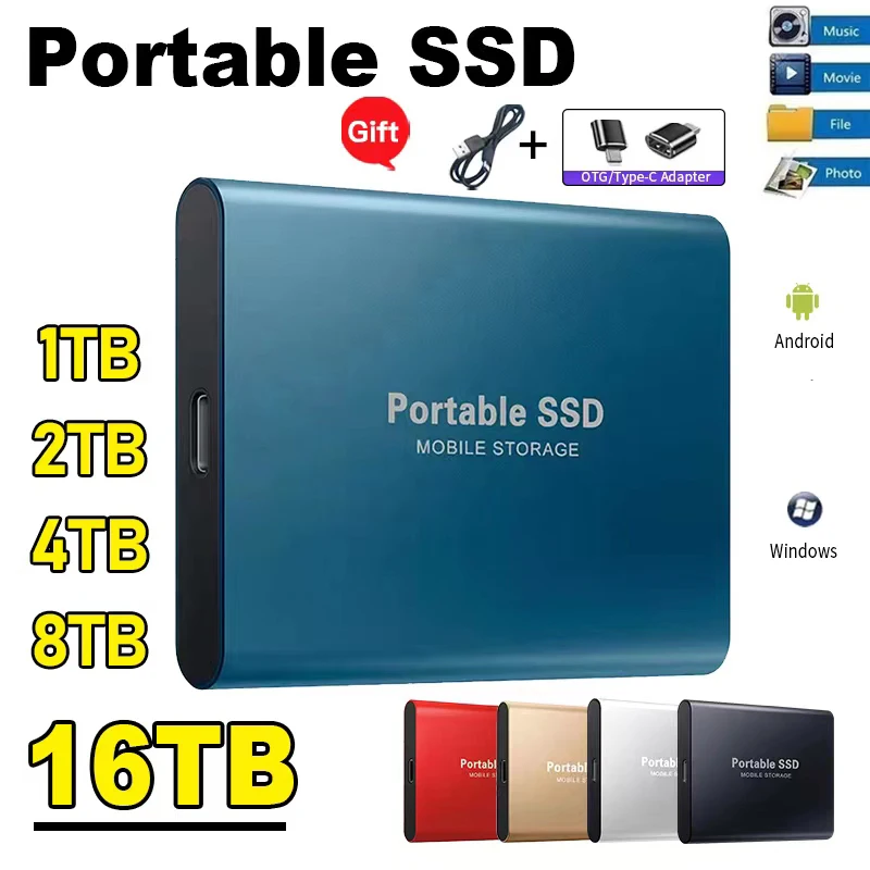 

Portable SSD 1TB High-speed Mobile Solid State Drive 500GB External Storage Decives Type-C USB 3.1 Interface for Laptop/PC/ Mac
