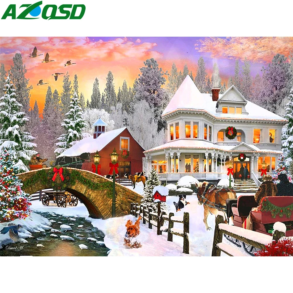 

AZQSD 5d Diy Алмазная вышивка, распродажа, дом, Рождество, улица, ручная работа, подарок на стену, искусство, домашний декор, картина, зимняя мозаик...