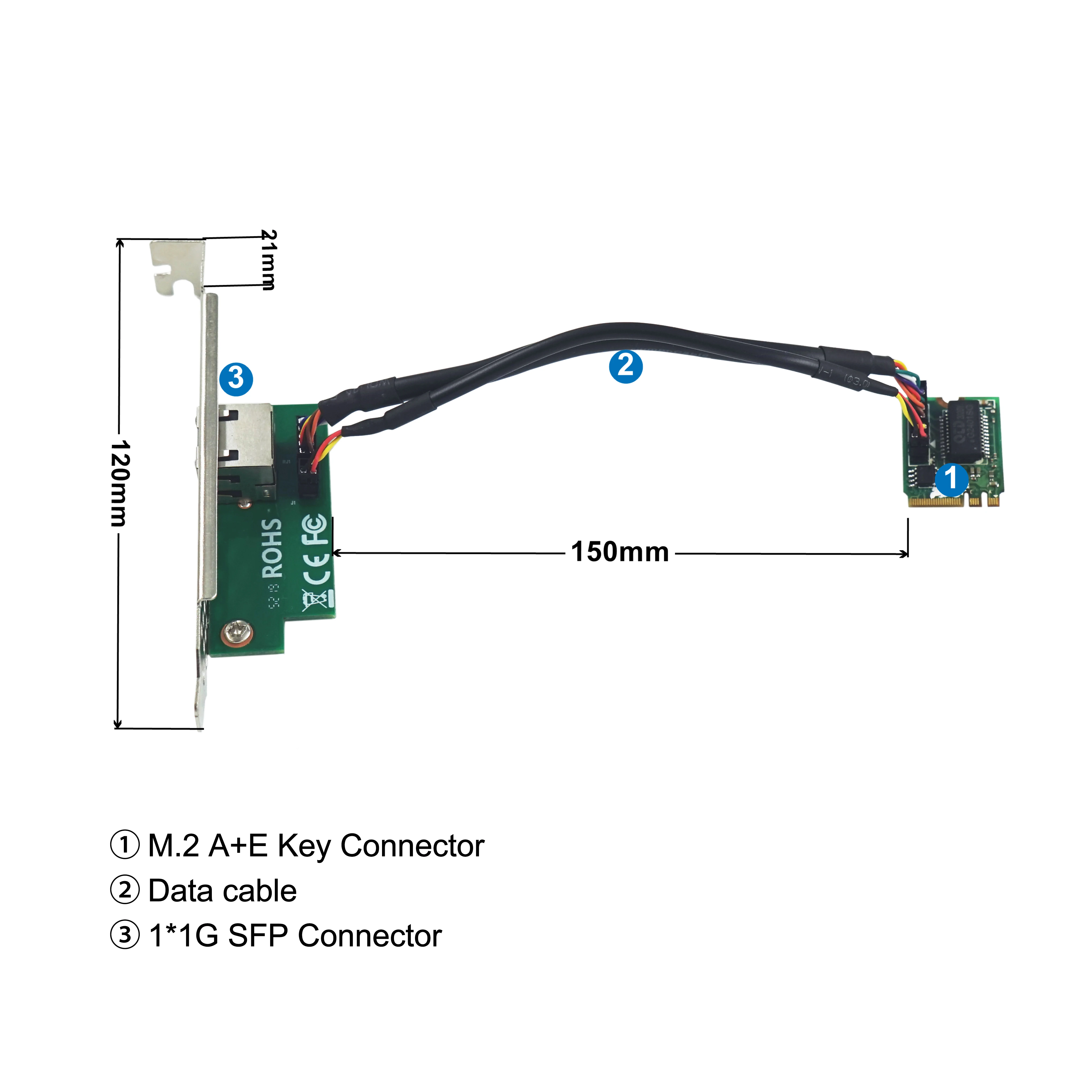 Адаптер для сервера Однопортовый интерфейс Ethernet 2210PT M.2 A + E Key 1GCopper PCI Express