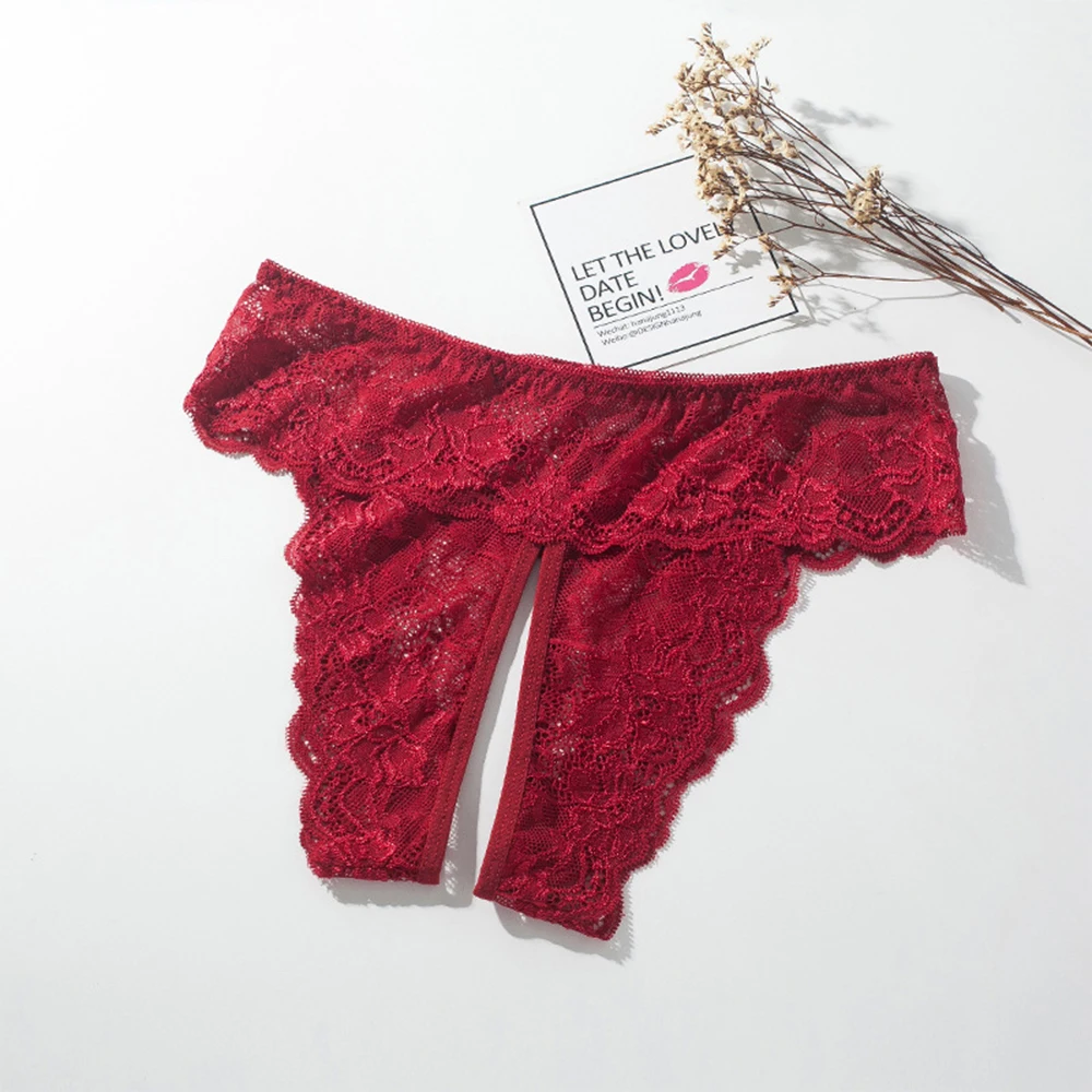 

Lace Embroidery Womens Crotchless Panties Sheer Thongs Ladies Sexy T Pants Underwear Plus Size Butt Exposed Exotic Underpants