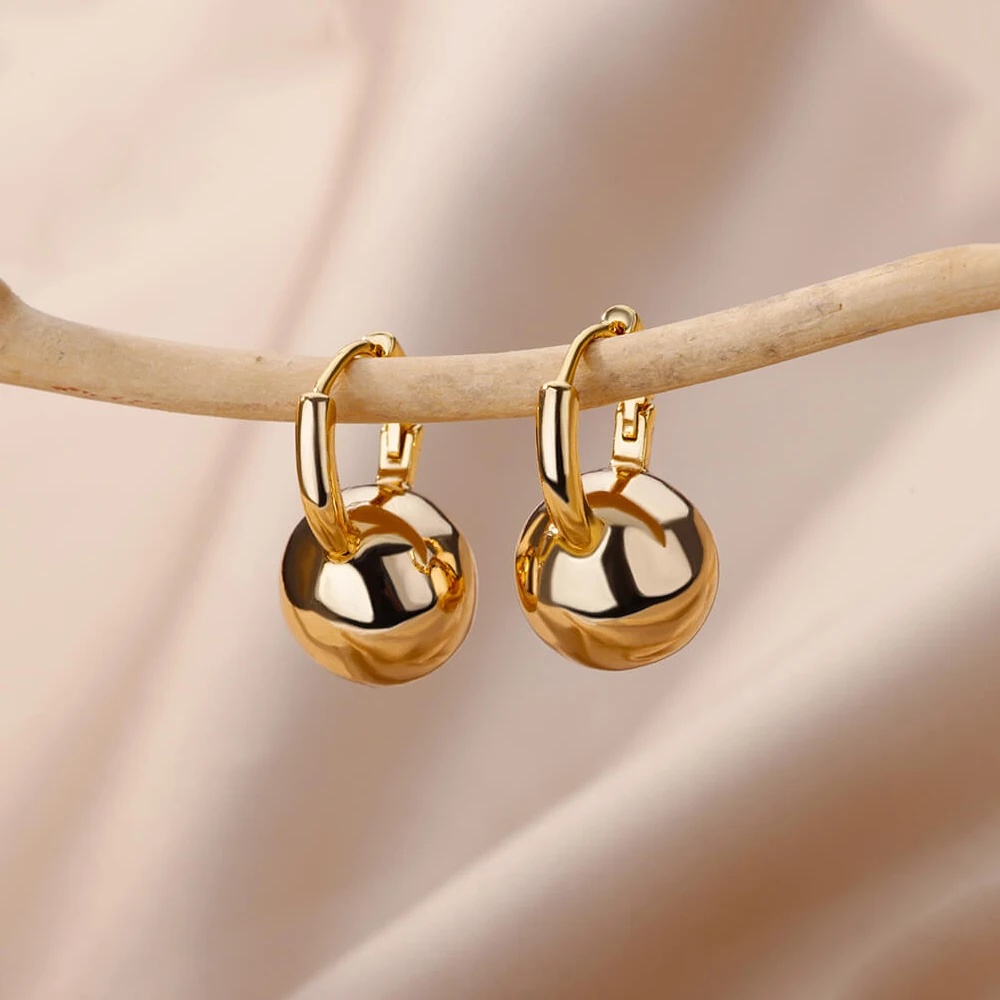 

Stainless Steel Ball Earrings For Women Gold Color Geometric Round Hoop Earrings Female Fashion Ear Jewelry Brincos Gift 2023