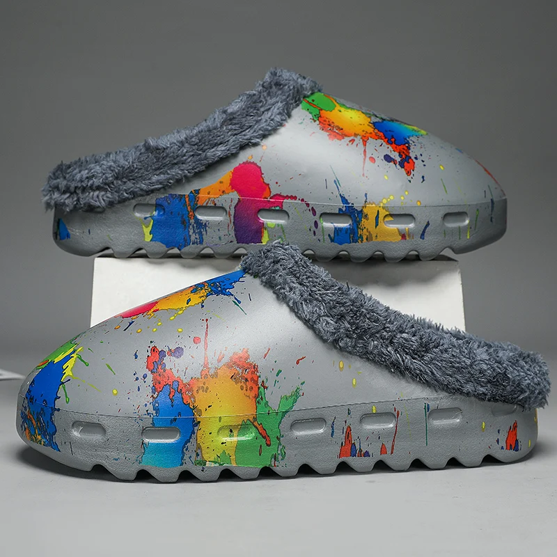 Домашняя хлопковая обувь для мужчин модные тапочки зимние теплые плюшевые тапки