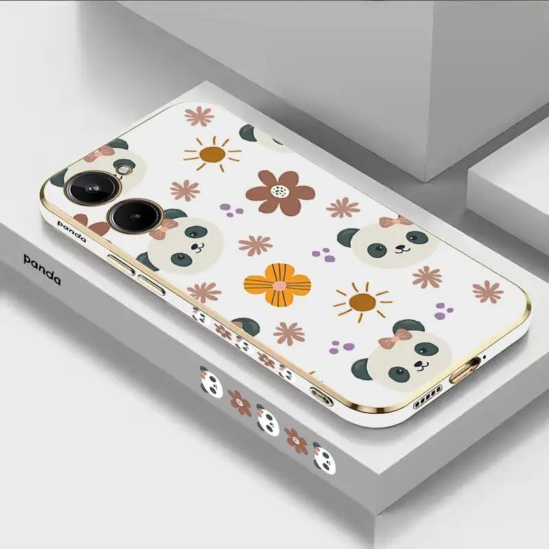 

Panda Love Luxury Plating Phone Case For OPPO Realme 10 9 9i 8 8i 7 7i 6 Pro Plus C30 C31 C35 C20 C21Y C25 C25S Cover