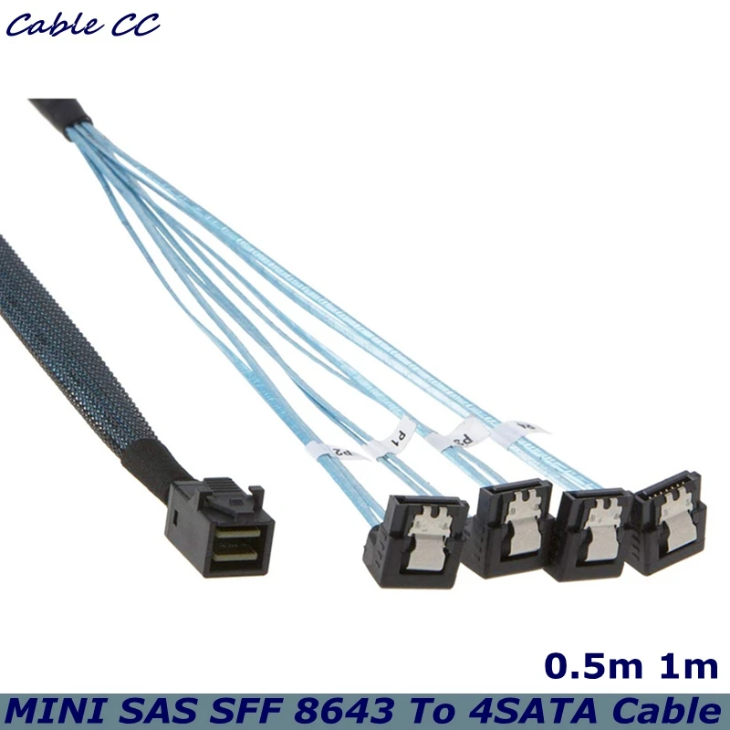 

Новый переходник для кабеля SATA 0,5 м 1 м HD Mini SAS 12G SFF-8643 To 4, внутренний контроллер материнской платы для конвертера жесткого диска 90 градусов