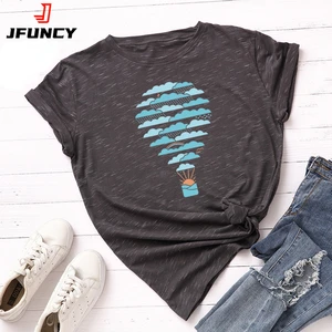 Женская хлопковая футболка с коротким рукавом JFUNCY, летняя футболка с принтом воздушного шара