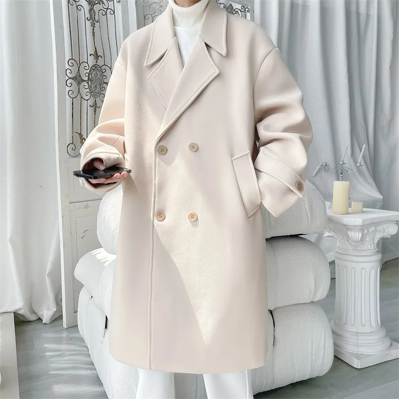 Двубортное длинное зимнее мужское пальто особенно мужские длинные теплые