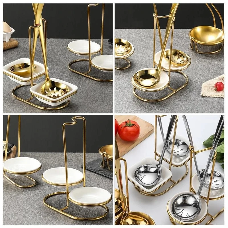 

European Stainless Steel Hot Pot Soup Spoon Storage Holders Set Titanium Plated Gold Chopsticks Rack Kitchen Tableware Stand