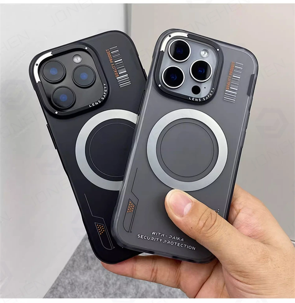 Luxury Mechanical Style Matte Magnetic Case For iPhone 16 15 13 14 Pro Max Frosted Shockrpoof Silicone Frame Cover Magsafe