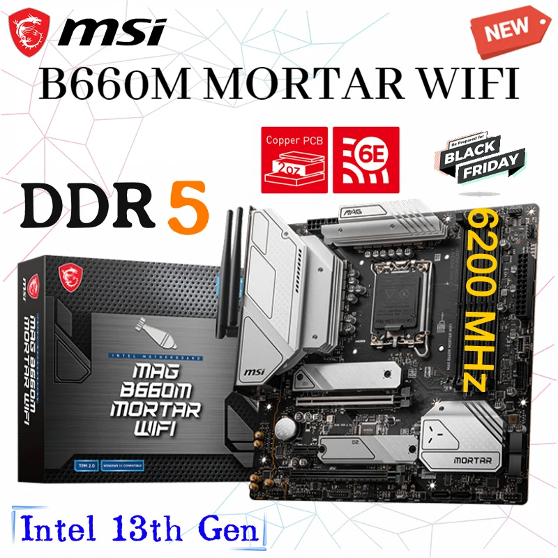 

Материнская плата MSI MAG B660M, LGA 1700, аналогичная модели Intel B660, поддерживает процессор 12-го поколения DDR5, 128 ГБ, память 6200 МГц, Wi-Fi, 6E, материнская п...