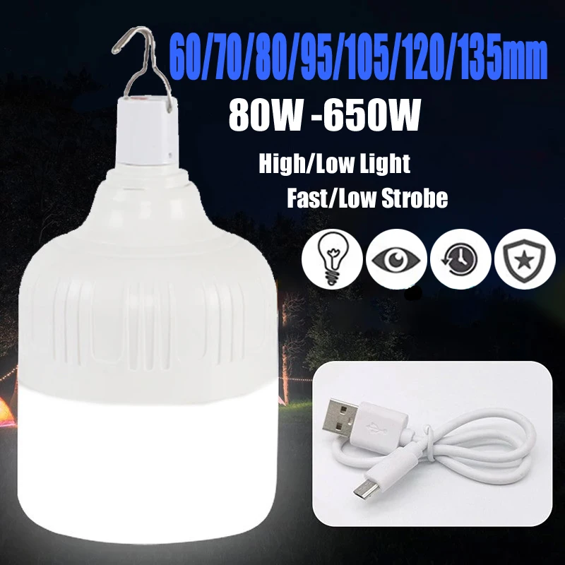 

Portable Emergency Light USB Rechargeable LED Lantern Hook Outdoor Adjustable Tent Lamp Outdoor Fishing Camping Bulb Equipment