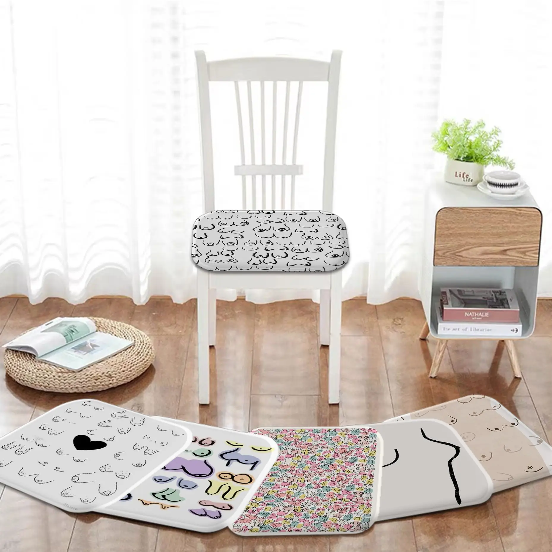 

Funny Boobs Body Art Line Square Chair Mat Soft Pad Seat Cushion For Dining Patio Home Office Indoor Outdoor Stool Seat Mat