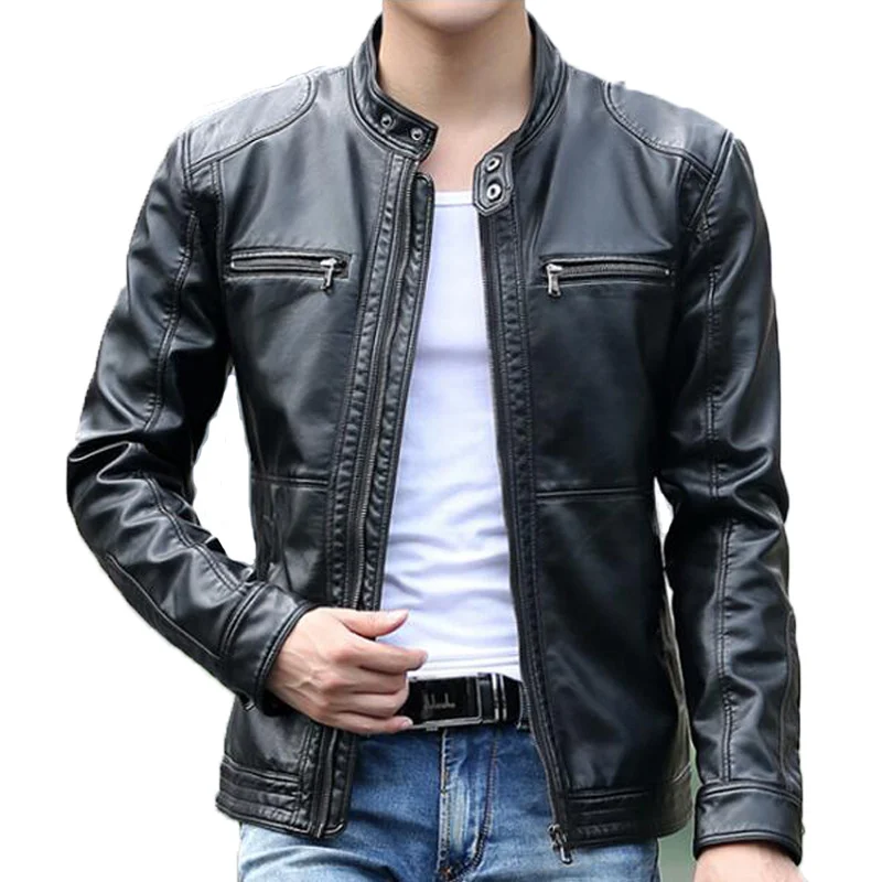 

Jacket Sheepskin Windbreaker Stand Coat Men Casual Men's Mens Leather Coats Motorcycle Collar Design Coat Jackets Leather