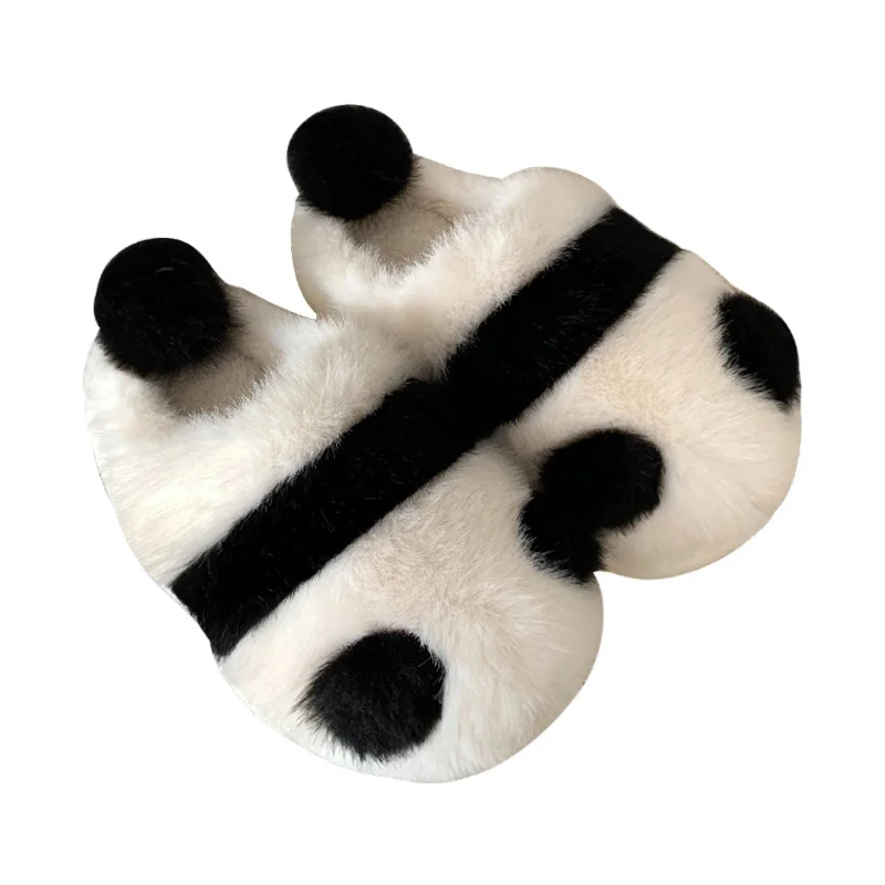 Winter Cartoon Panda Design Slippers Cotton Slip-On Women Furry Soft Sole Warm Plush Ladies' Slides Indoor Gift Memory Foam Shoe