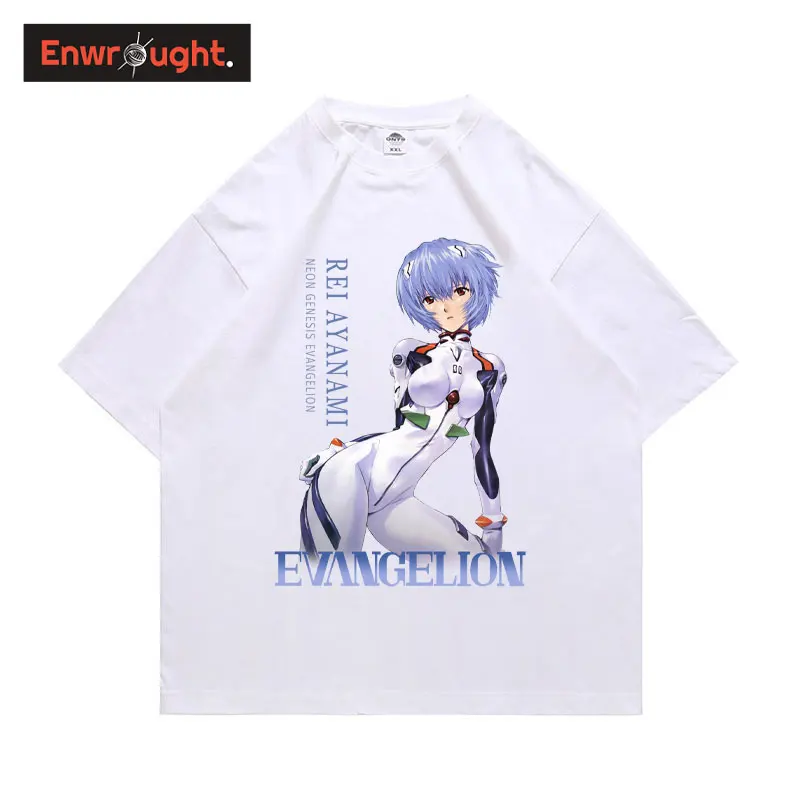 

Ayanami Rei Oversized T Shirt Casual Streetwear Anime EVA T-shirts Harajuku Hip Hop Manga Short Sleeve 100% Cotton Tops Tees Men