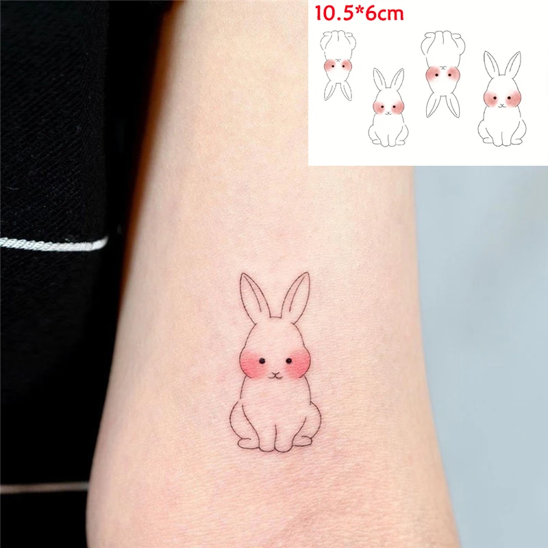 

Waterproof Temporary Tattoo Cute Minimalist Animal Rabbit Moon Planet Art Water Transfer Fake Tatto Flash Tatoo for Man Woman