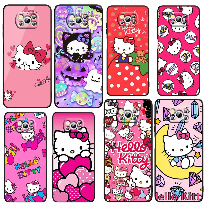 

Hello Kitty Cute Cartoon For Xiaomi Civi Mi Poco X4 X3 NFC F3 GT M4 M3 M2 X2 F2 Pro C3 4G 5G Soft TPU Cover Black Phone Case