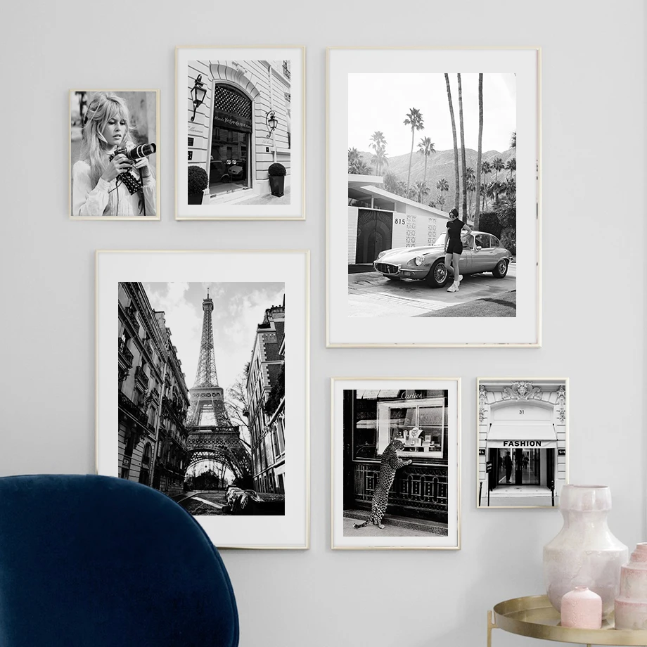 

Paris Towel Fashion Shop Taxi Girl Wall Art Canvas Painting Black White Nordic Posters And Prints Wall Pictures For Living Room