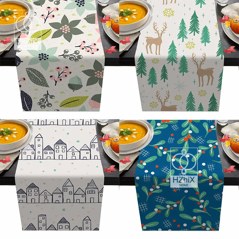 

Fashion Christmas Decor Table Runner Ins Printed Tablecloth New Year Tablecover for Wedding Party Banquet Birth Cafe Decorative