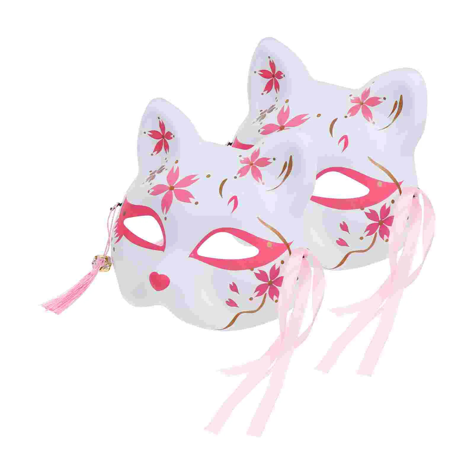 

2 Pcs Sakura Fox Mask Half Decor Creative Costume Party Cosplay Costumes Halloween Prop Decorative Face Animal Kids Cat