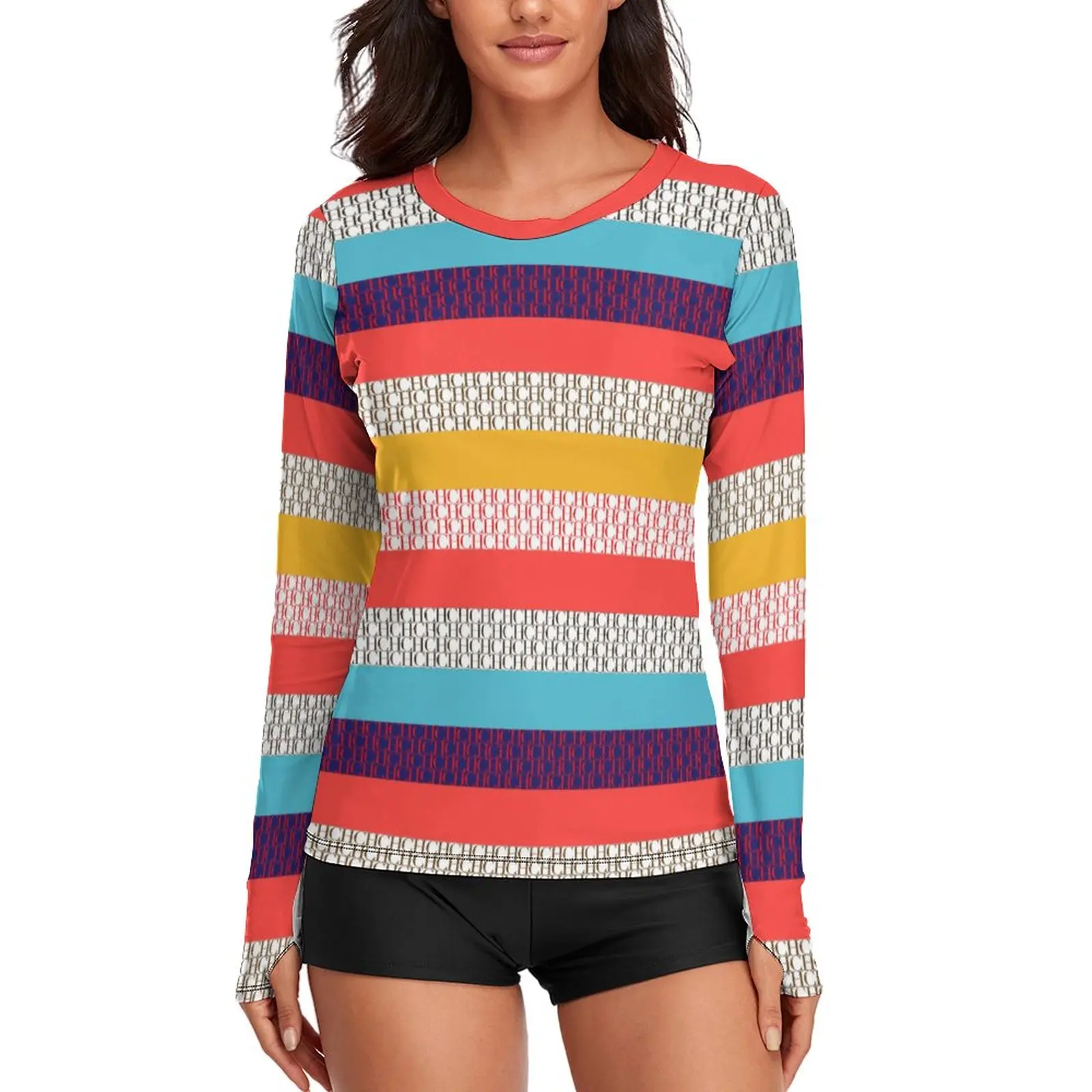 

O Neck Sexy Bodycon Beach T-Shirt 2023 Women Long Sleeve Tee Top Fashion Print Summer Sunscreen Clothing Women's Top