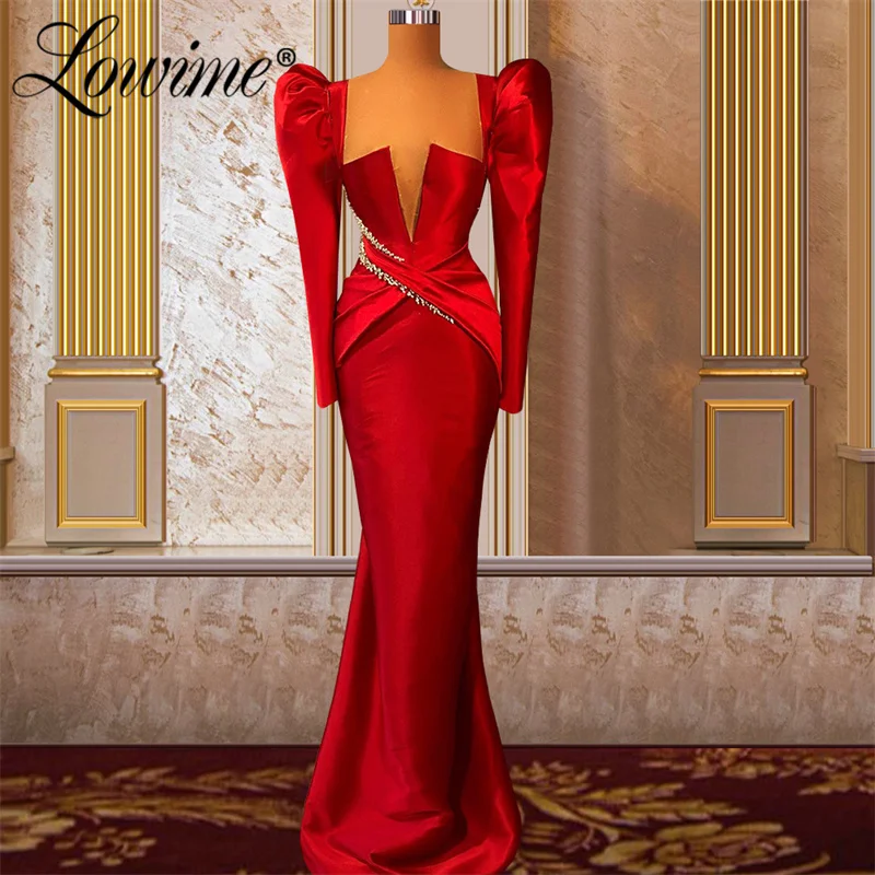 

Женское вечернее платье-Русалка Lowime, красное платье с длинным рукавом и кристаллами, модель 2022 на заказ